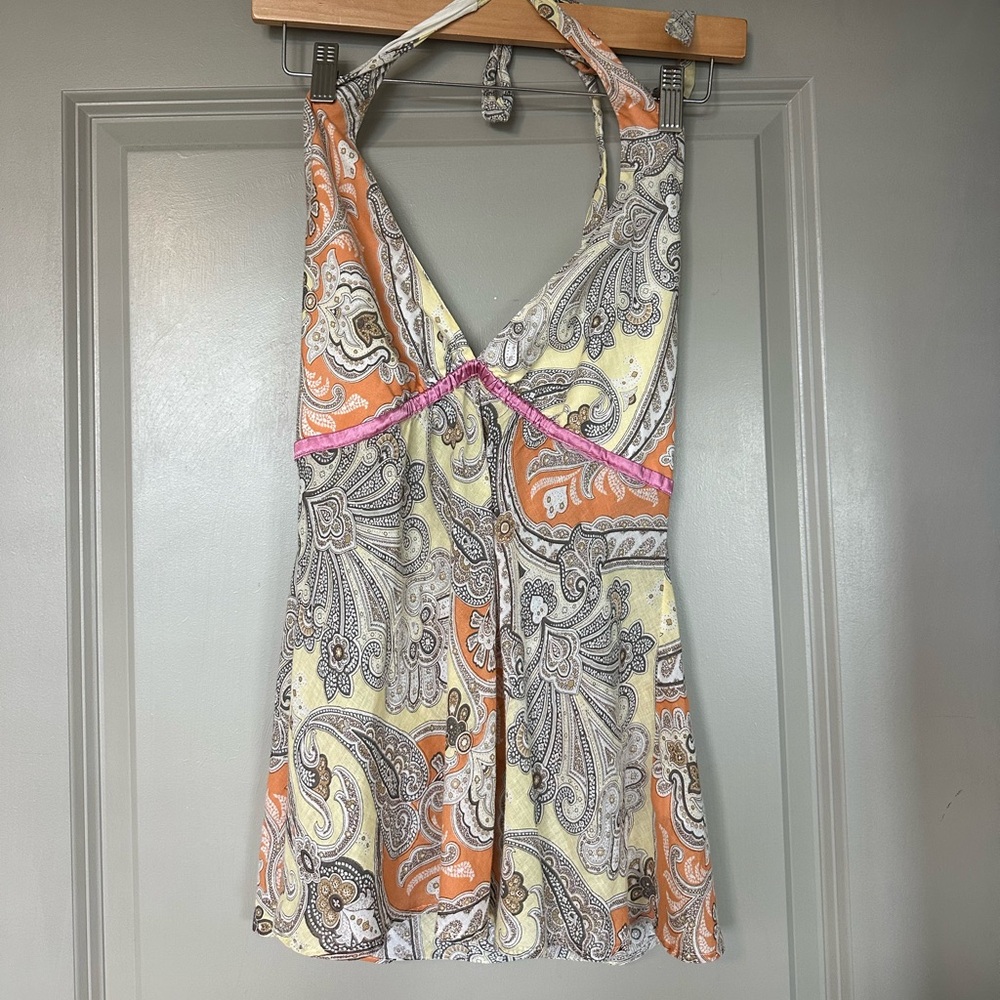 Colorful Halter top with Pink Trim